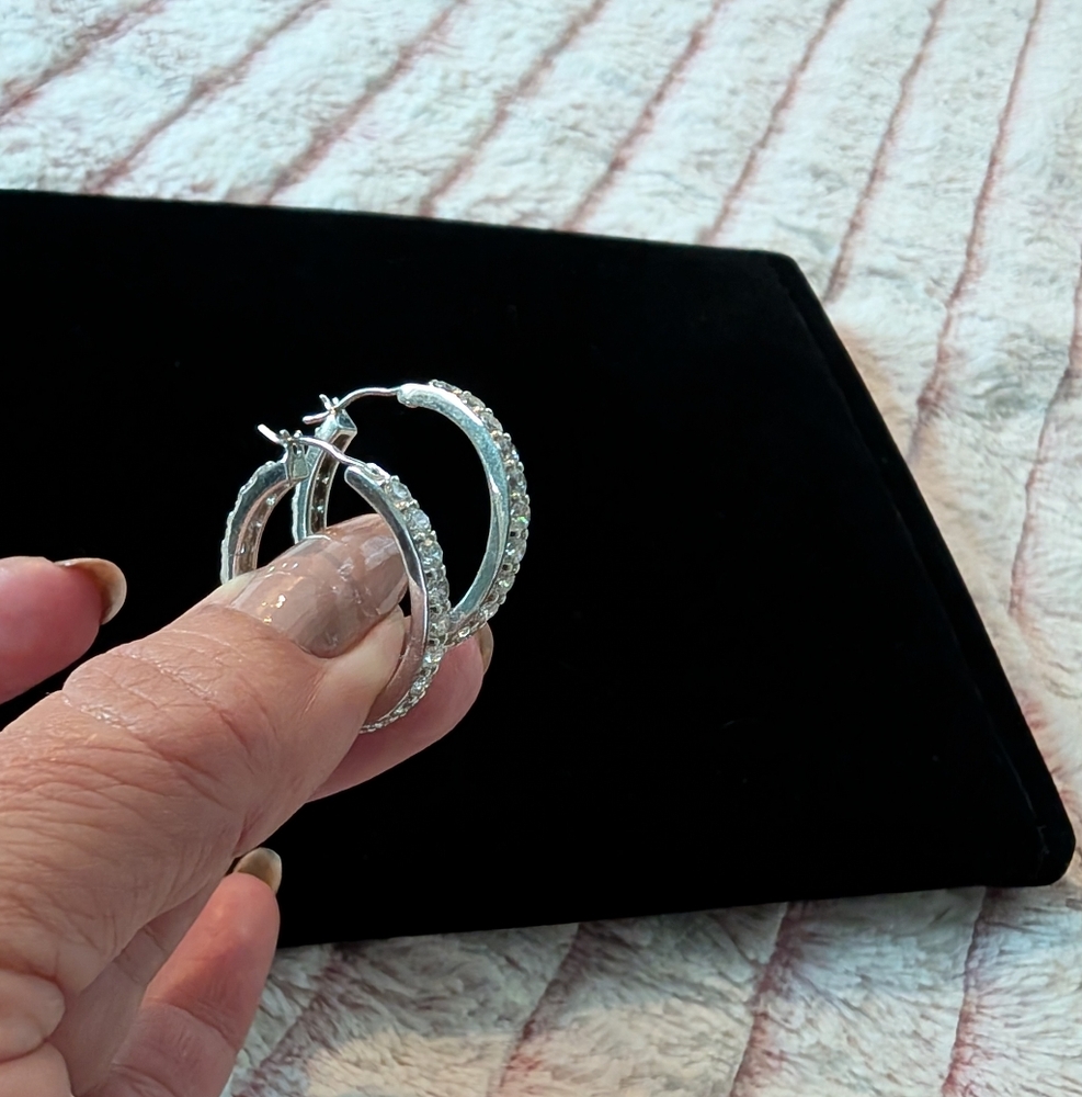Never Worn 925 CZ Silver Hoops - Picture 1 of 10